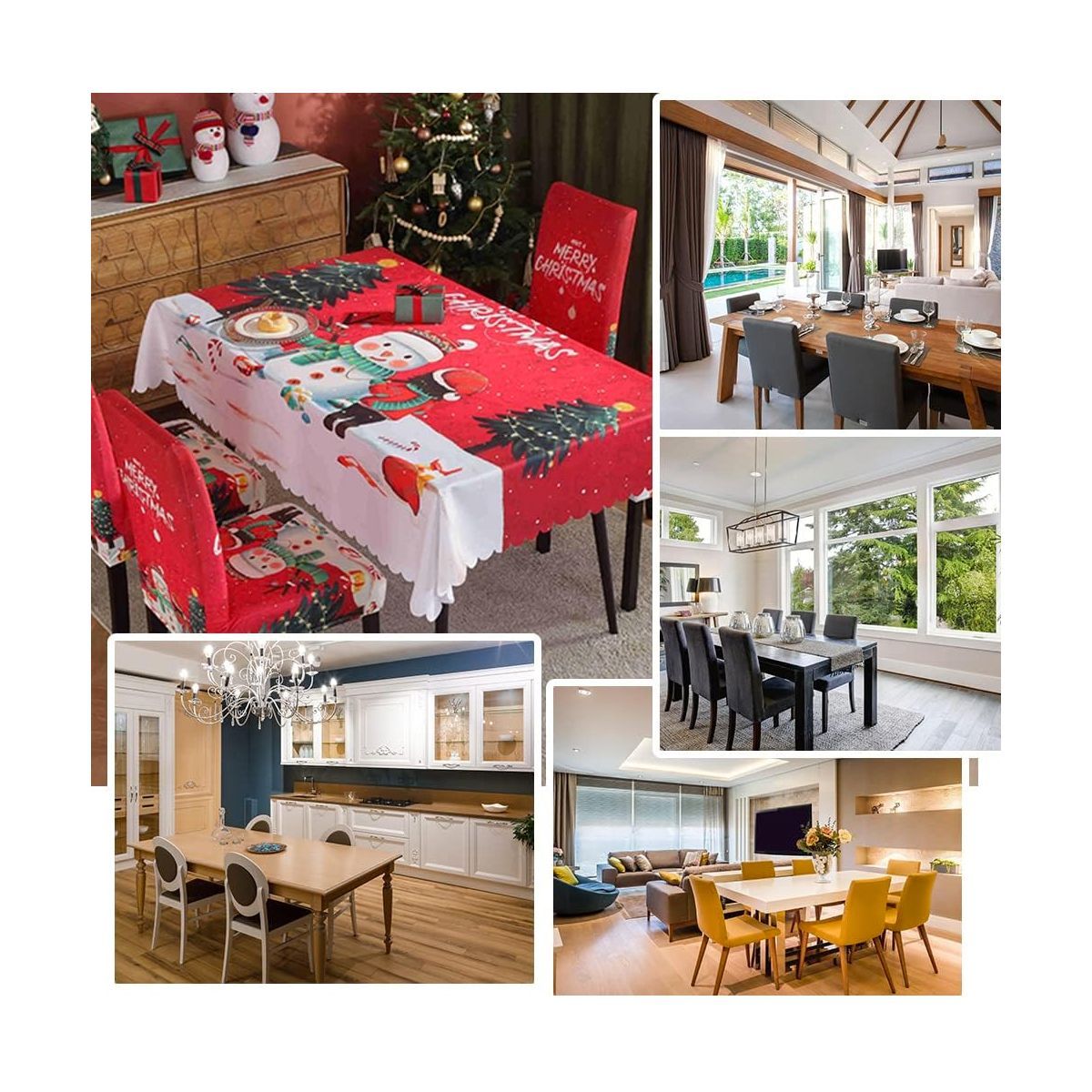 GENERICO - Mantel Navideño + 06 Forros Funda De Silla Decoración Navidad Pack 7unds