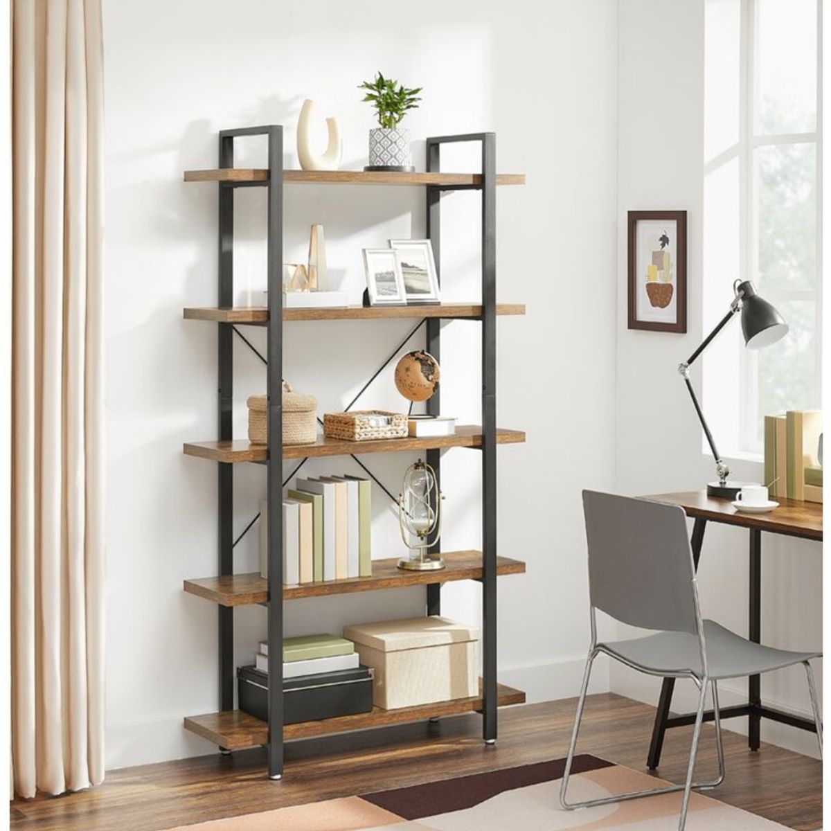 VENTITAS HOME - Estante Organizador Librero Industrial Latrice Nogal y Negro