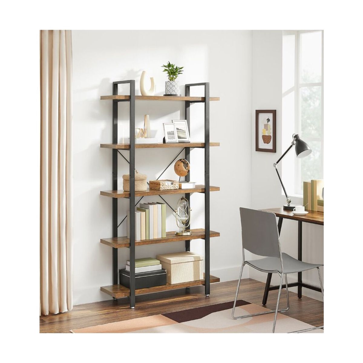 VENTITAS HOME - Estante Organizador Librero Industrial Latrice Nogal y Negro