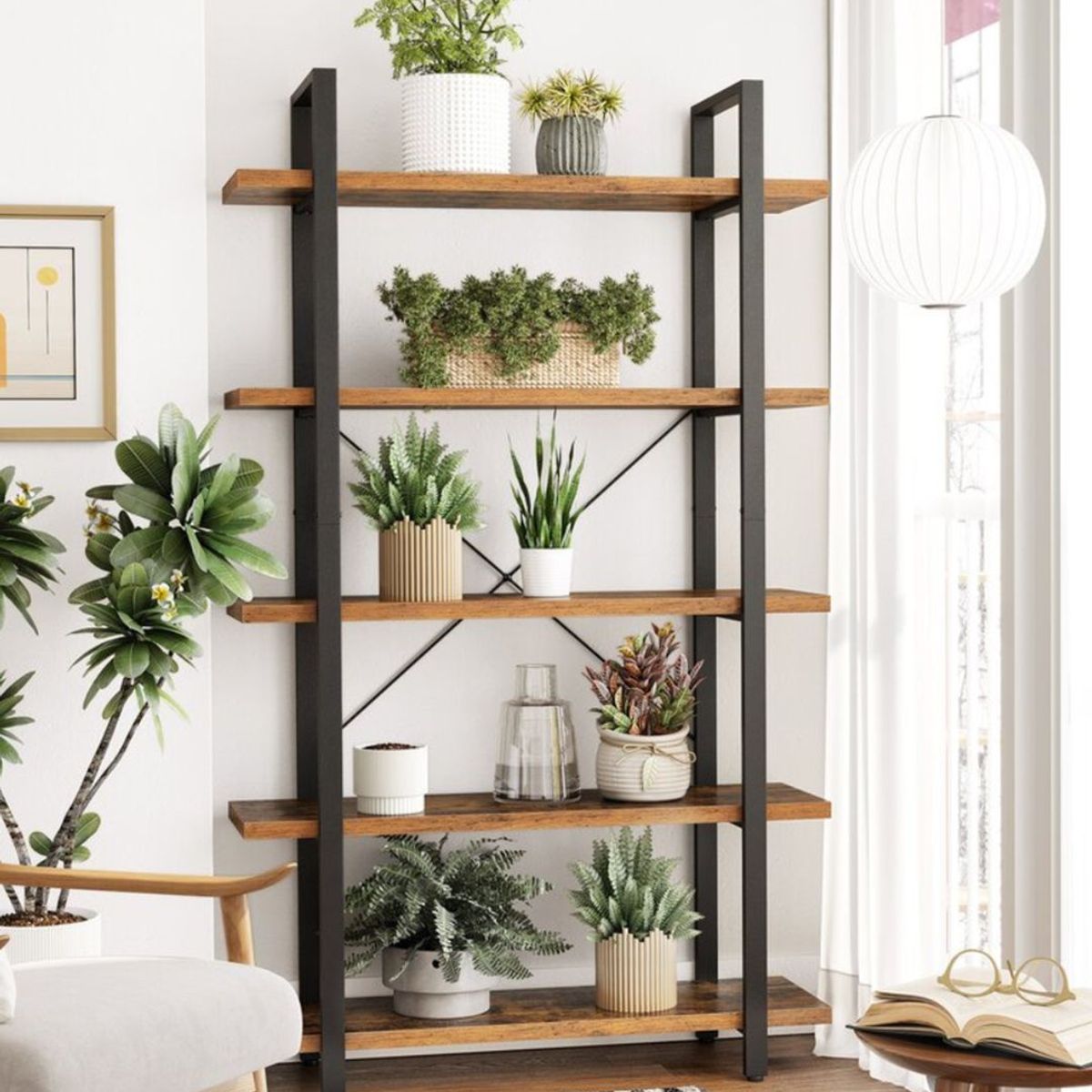 VENTITAS HOME - Estante Organizador Librero Industrial Latrice Nogal y Negro