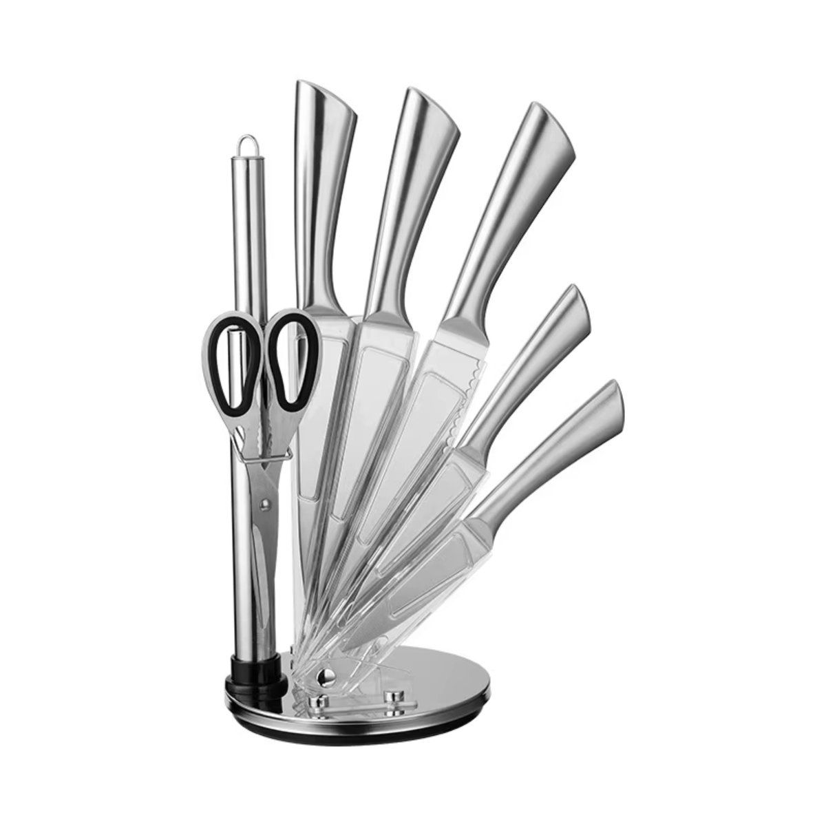 GENERICO - Set de Cuchillos de Acero Inoxidable para Cocina con Base Giratoria
