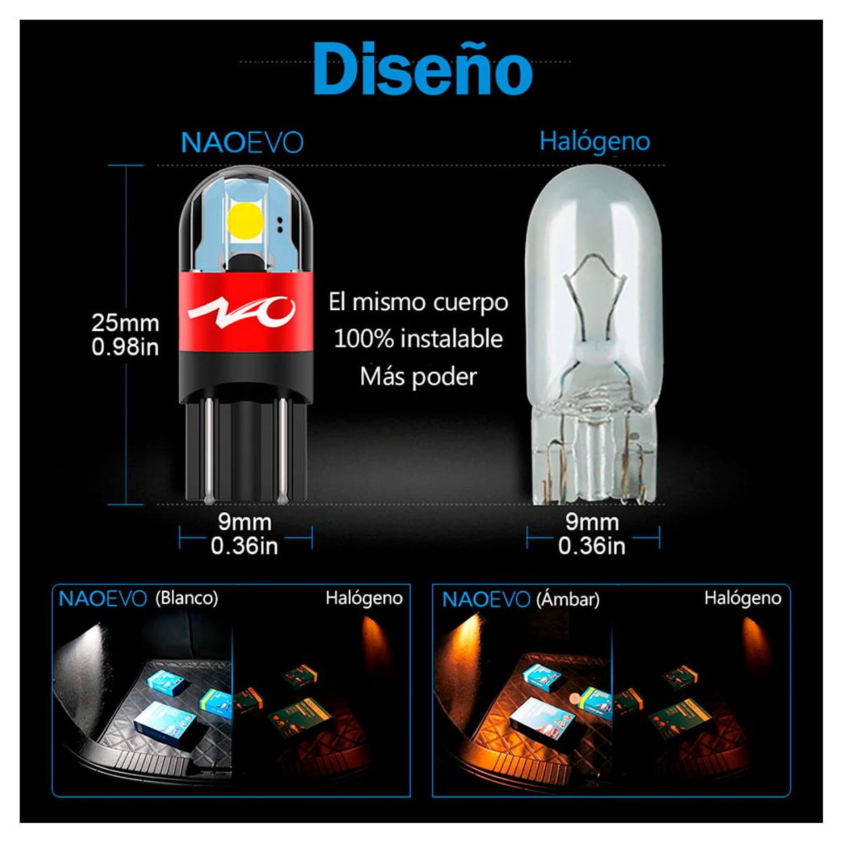 NAOEVO - Led T10 W5W Lágrima Ámbar 400LM NAOEVO