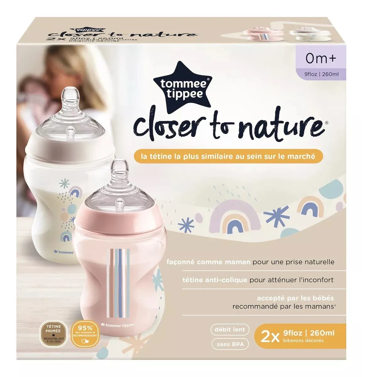 TOMMEE TIPPEE - Biberon Recien Nacido Tommee Tippee 260 Ml Pack 2 Uni - Niña