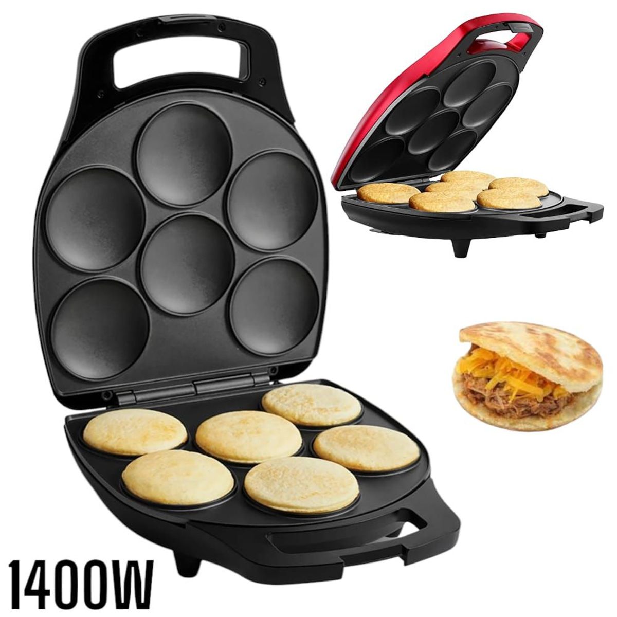 OEM - Tostiarepa Máquina para Hacer Arepas Muffin 1400Watts hasta 6 a la Vez