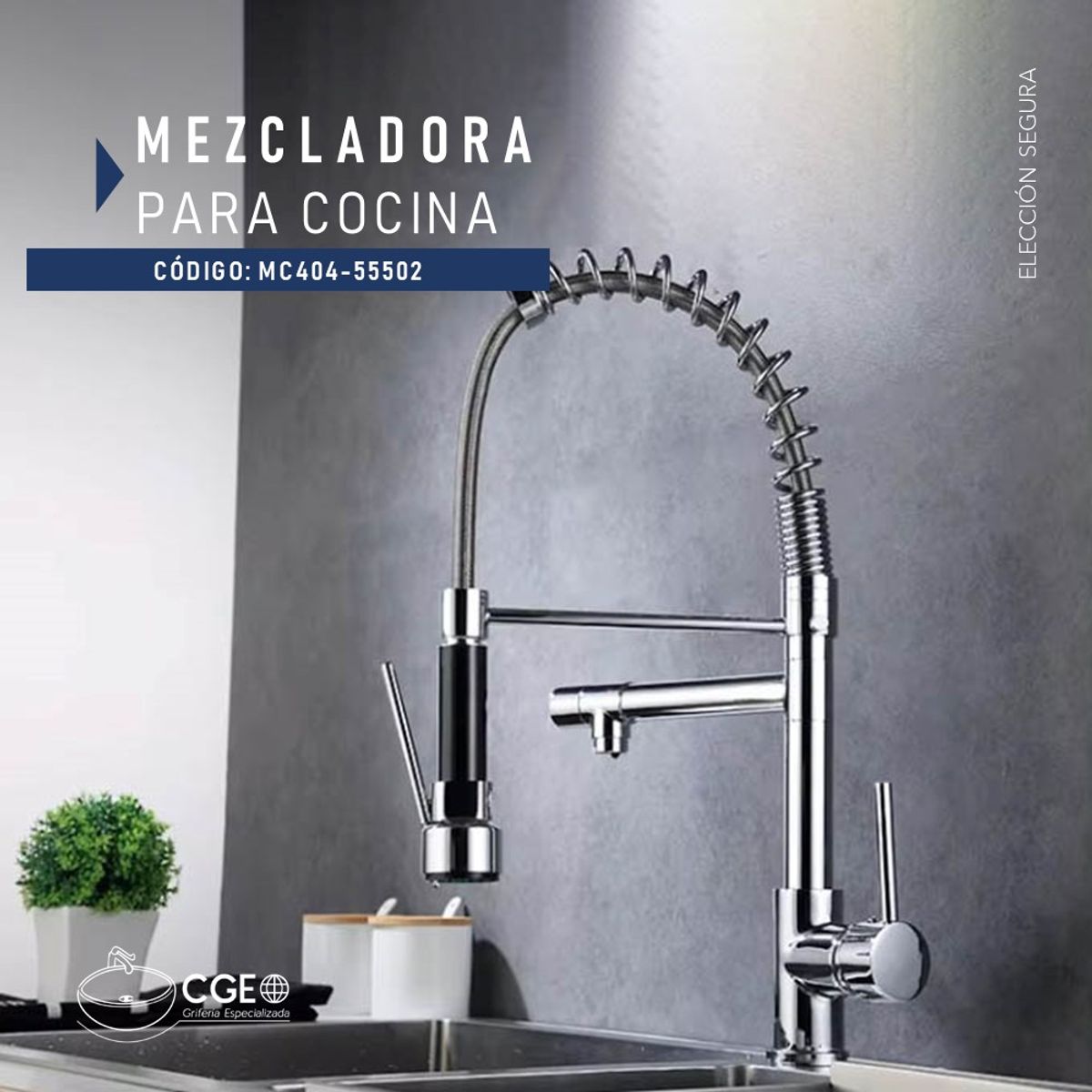 IMPORTADO MC - MEZCLADORA DE COCINA CON DOBLE SALIDA RESORTE CROMADO