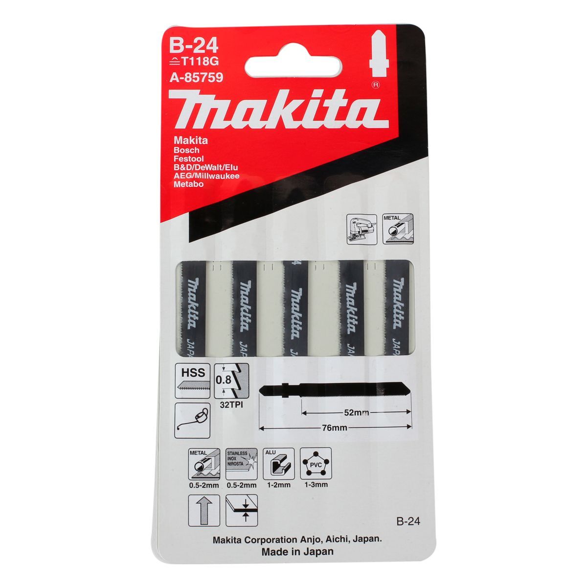 MAKITA - Sierra Para Calar Tipo "T" Metal Inox HSS 5Pz Makita A-85759  -  Negro