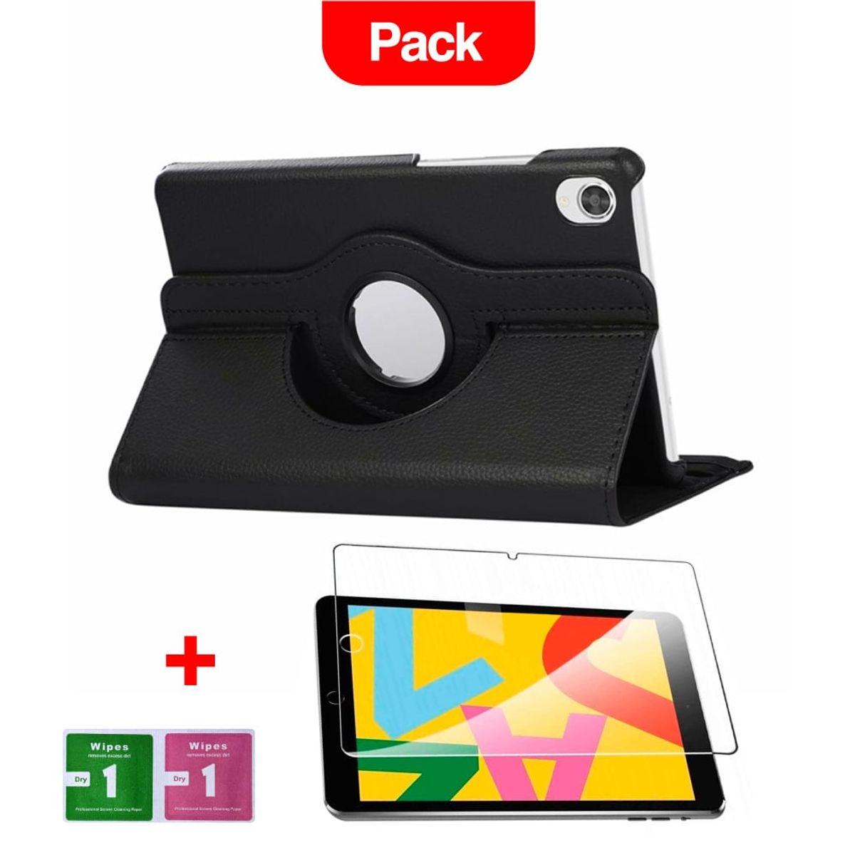 GENERICO - Combo Funda de iPad 3ra Gen A1416 Giratoria Negro + Mica Antishock