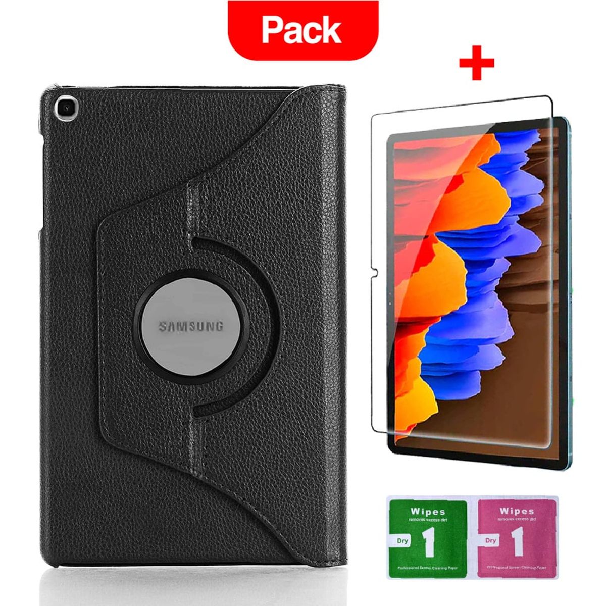 GENERICO - Combo Funda para Samsung Tab A 2019 T510 360° Negro + Mica Antishock