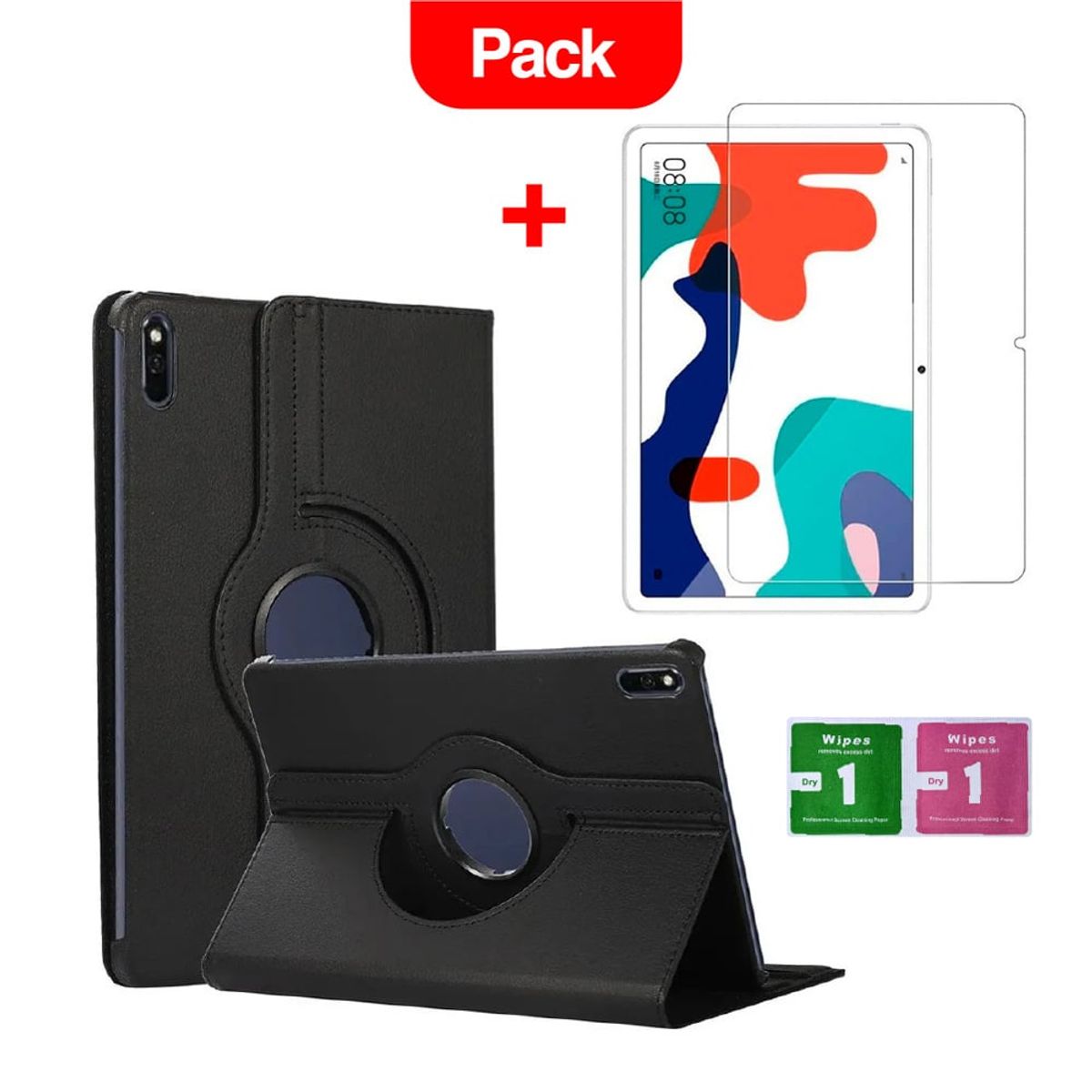 GENERICO - Combo Funda para Huawei Mate Pad 11 Giratoria Negro + Mica Antishock