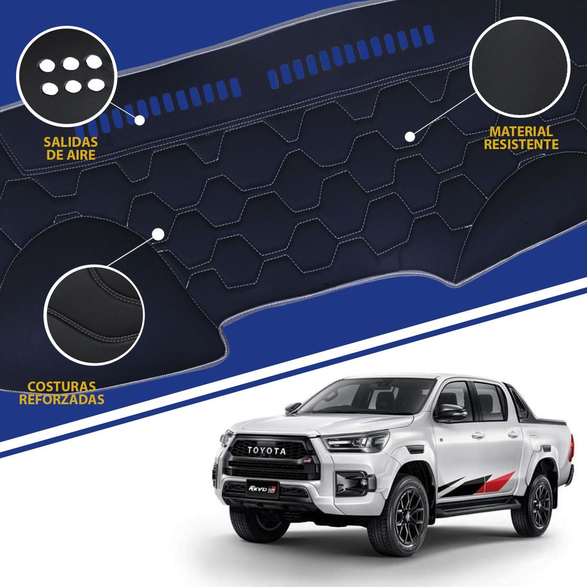 TECGO - PROTECTOR CUBRE TABLERO TIPO TOYOTA REVO 2016-2020 CON COCOS