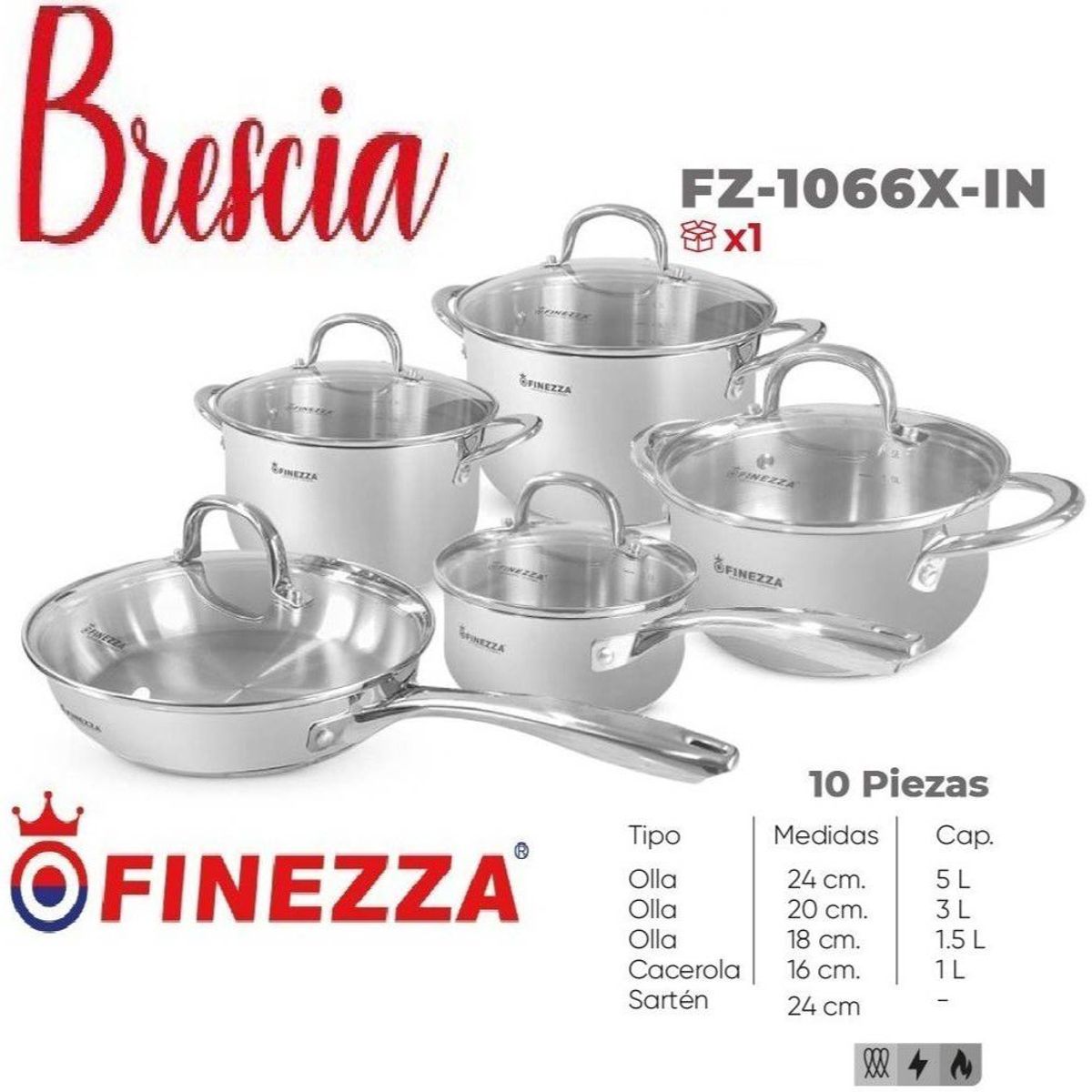 FINEZZA - Set de Ollas Finezza BRESCIA FZ-1066X-IN 10 Piezas