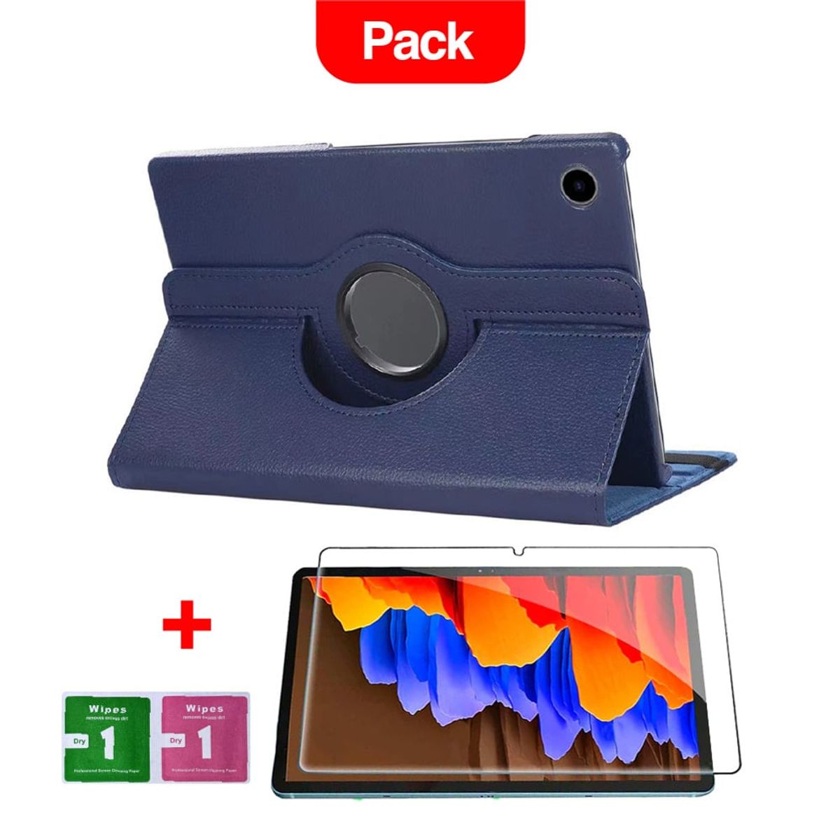 GENERICO - Combo Funda para Samsung Tab S7 FE T225 360° Azul + Mica Resistente