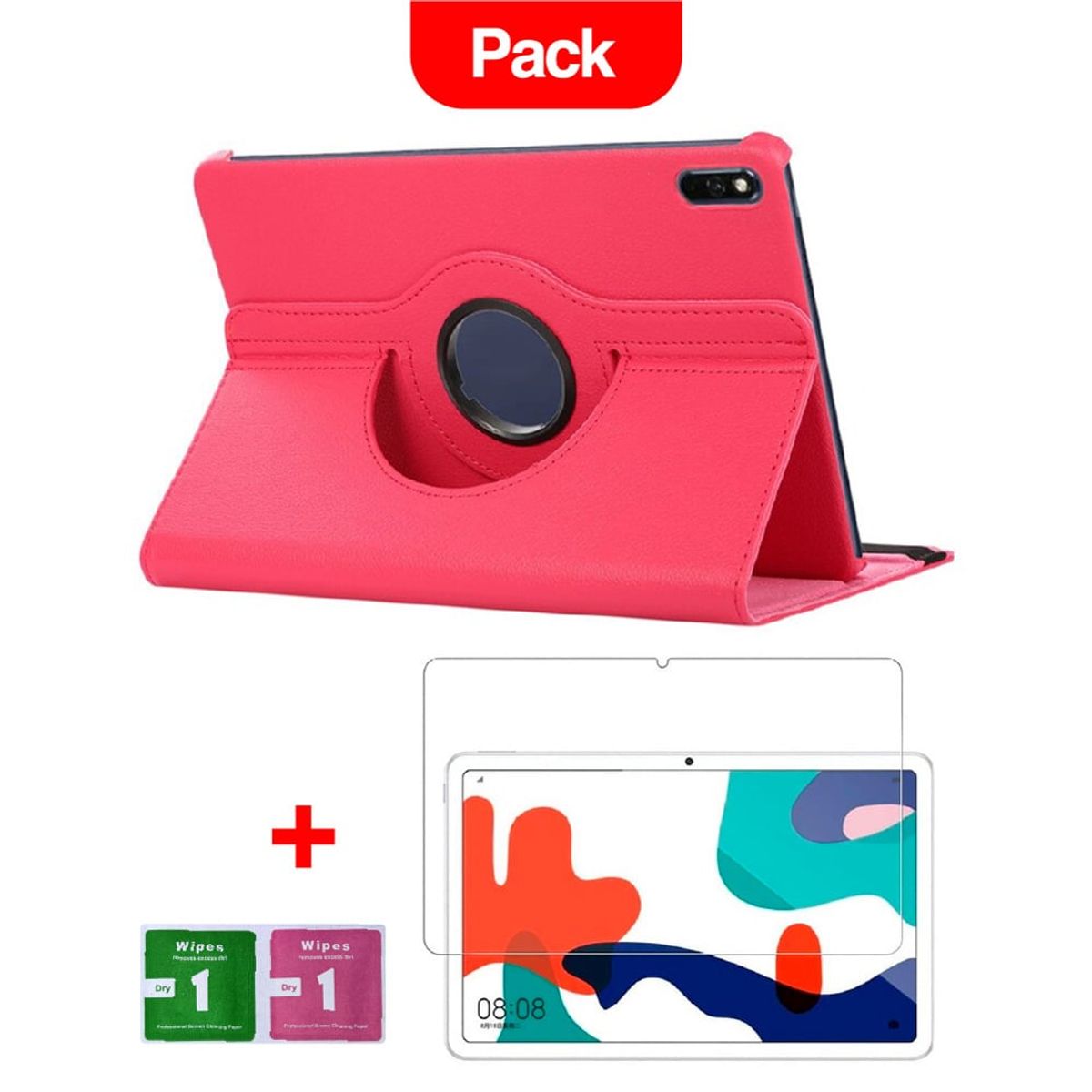 GENERICO - Combo Funda para Huawei Mate Pad S 10.4" 360° Fucsia + Mica Resistente
