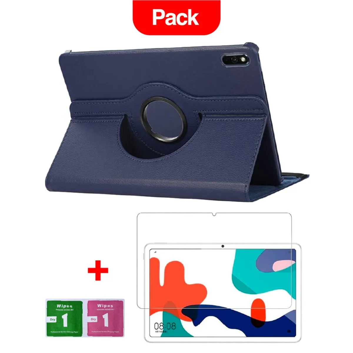 GENERICO - Combo Funda de Huawei MediaPad T5 10.1" 360° Azul + Mica Resistente