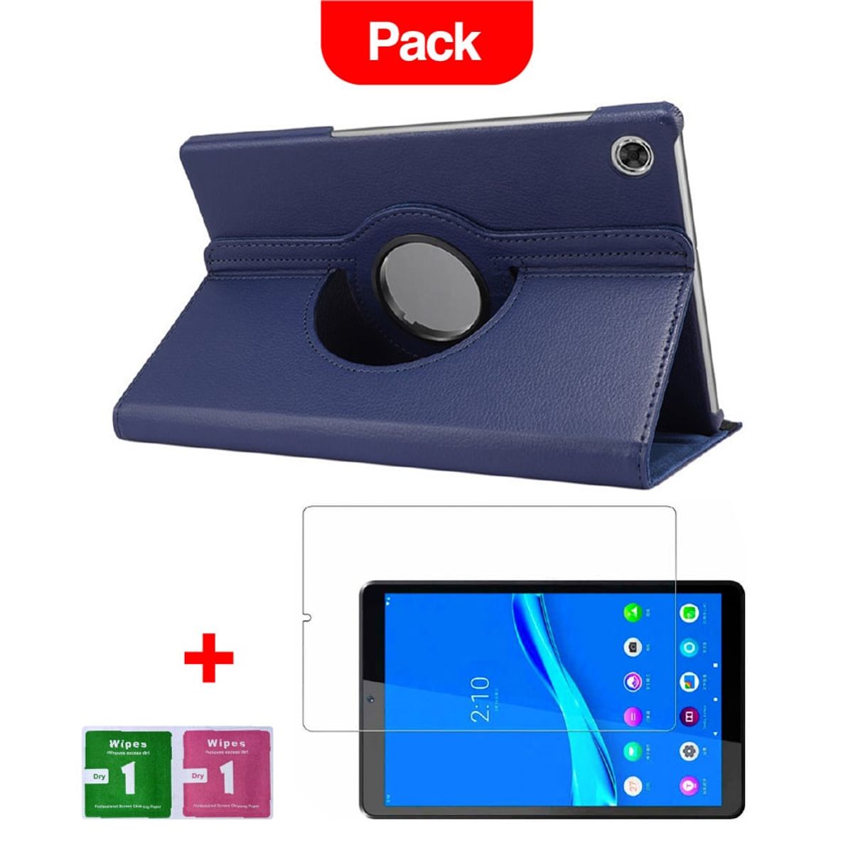 GENERICO - Combo Funda de Lenovo M10 Plus 10.3" P22T 360° Azul + Mica Resistente