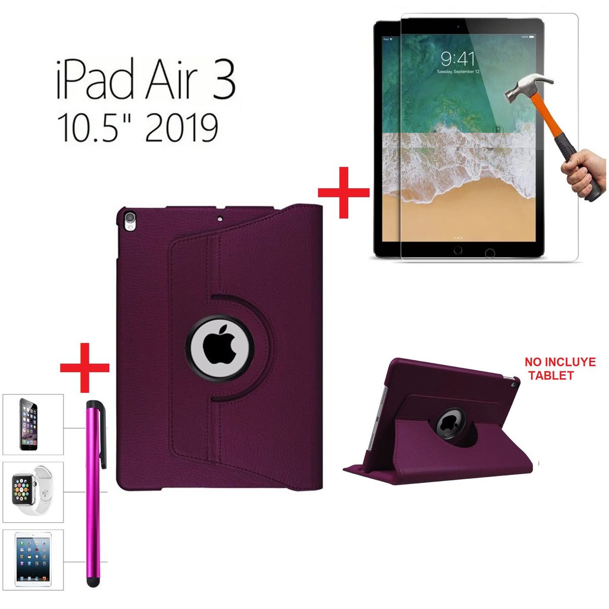 GENERICO - Funda + Mica + Lapiz para iPad Air 3 10.5" A2152 A2123 Giratorio 360°