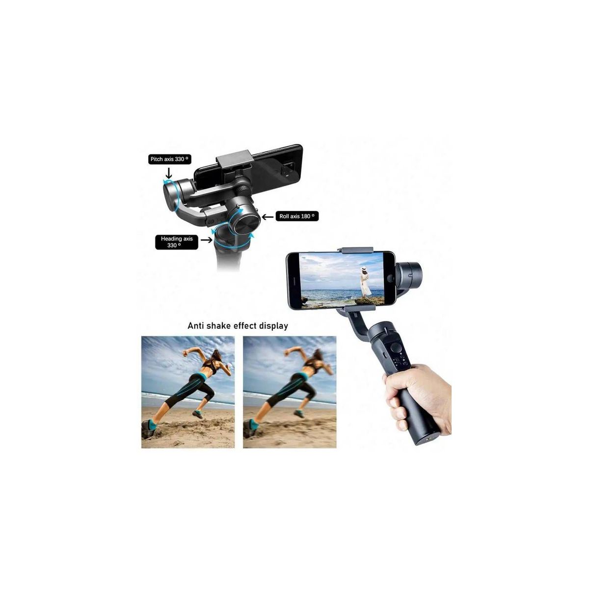 GENERICO - Estabilizador 3 Axis Gimbal Handheld 3 Ejes Color Negro