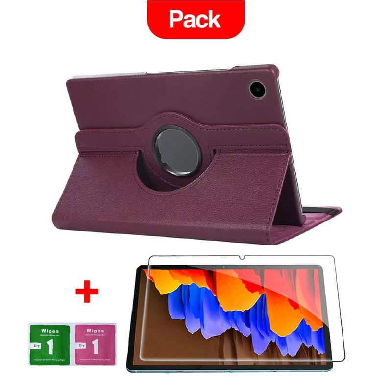 GENERICO - Combo Funda para Samsung Tab S7 FE T225 360° Morado + Mica Resistente