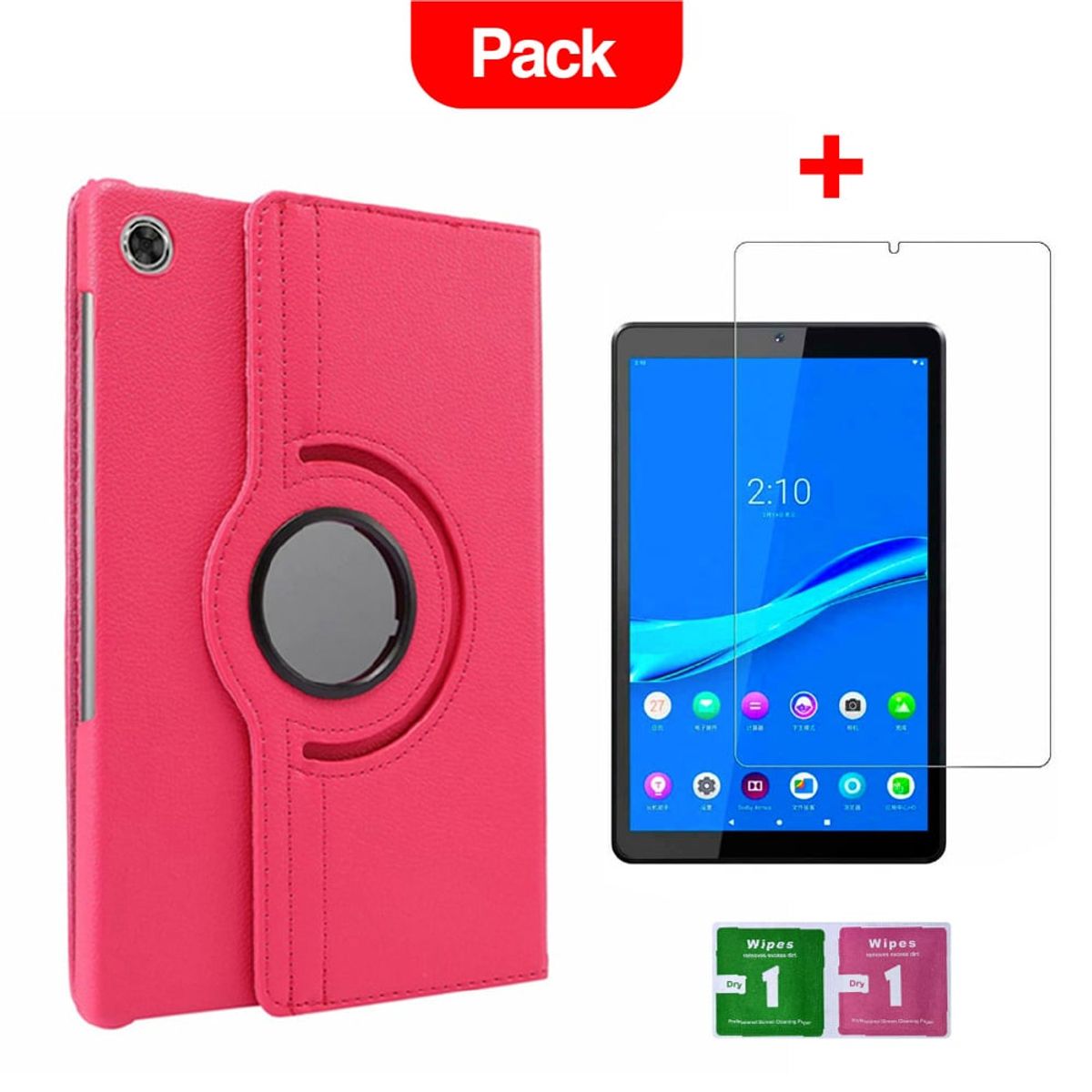 GENERICO - Combo Funda de Lenovo M10 Plus 3r Gen 360° Fucsia + Mica Resistente