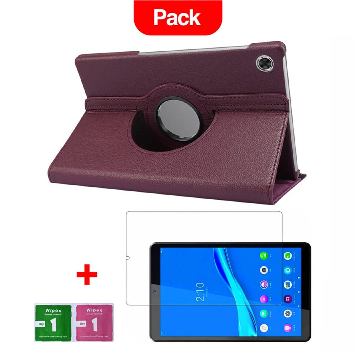GENERICO - Combo Funda para Lenovo M10 Plus P22T 360° Morado + Mica Resistente