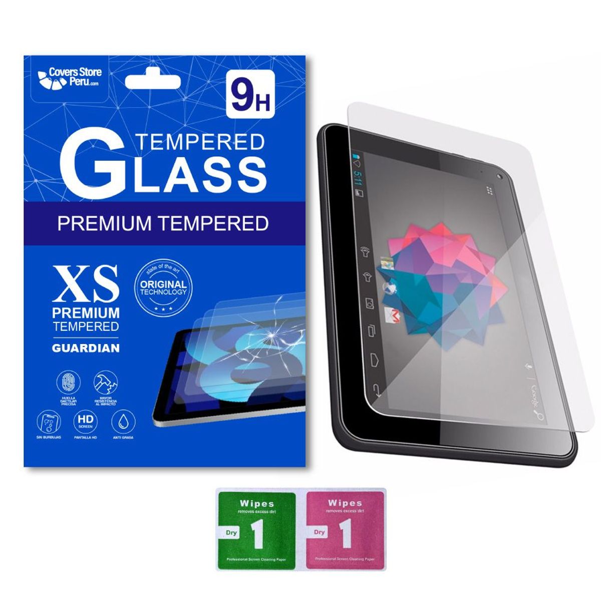 GENERICO - Combo Funda para Universal Tab 10" Giratoria Azul + Mica Resistente