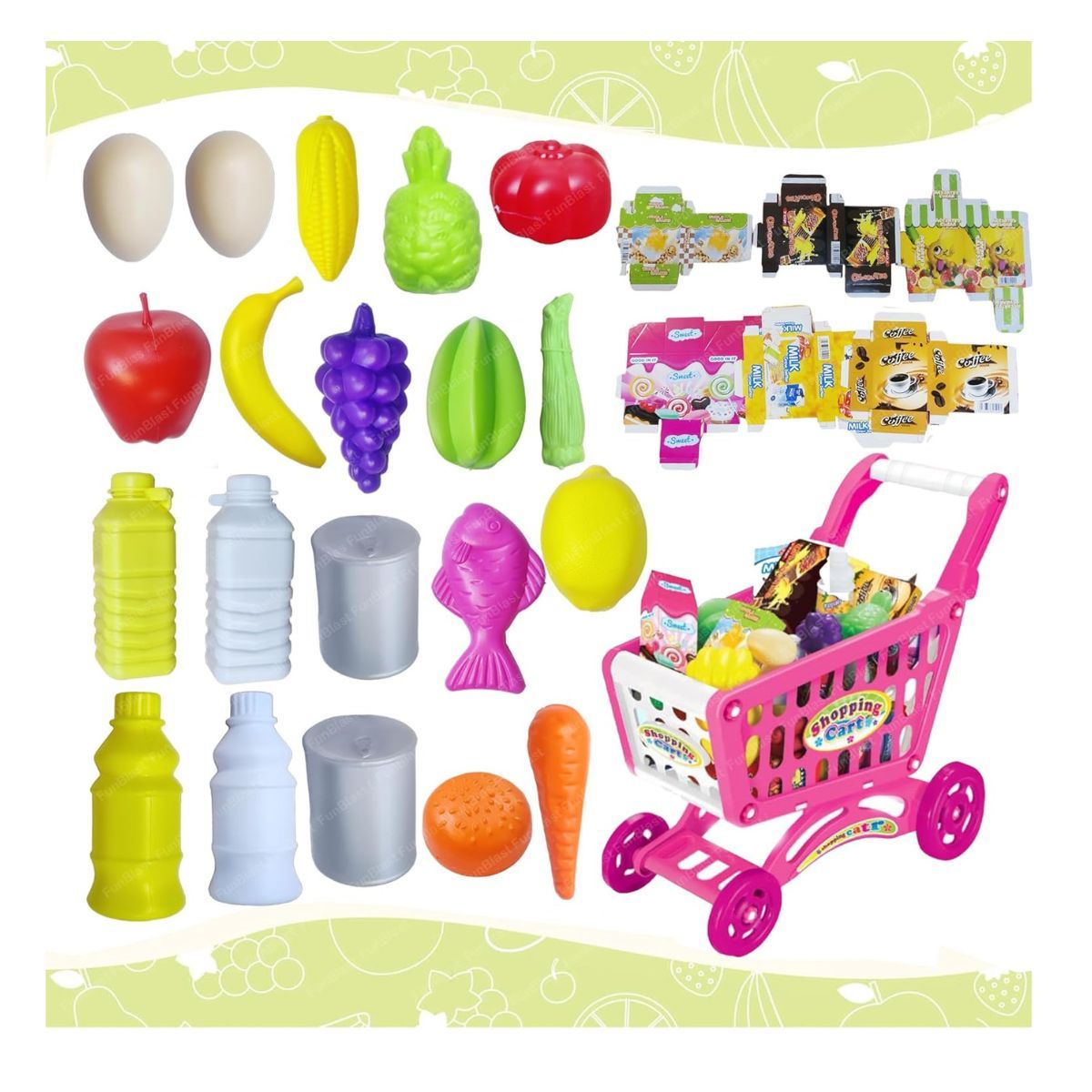 GENERICO - Juguete Carrito De Compras 56 Piezas Supermercado para Niñas