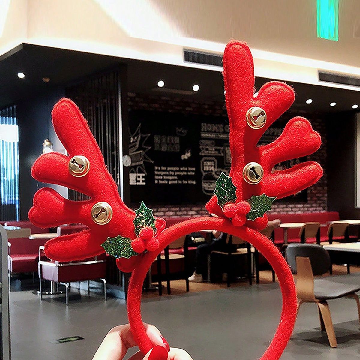 VATYERTY - 1 Pieza Diadema De Astas De Reno Y Campanas De Fibra