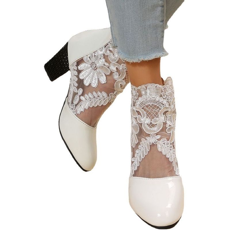XHCY - Mujer con bordado de flor de malla Botas clásicas