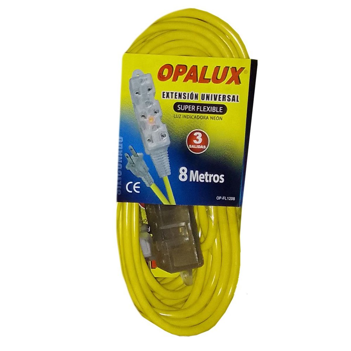 OPALUX - Extensión Eléctrica CASA OFICINA 8 Metros OPALUX 3 Tomas