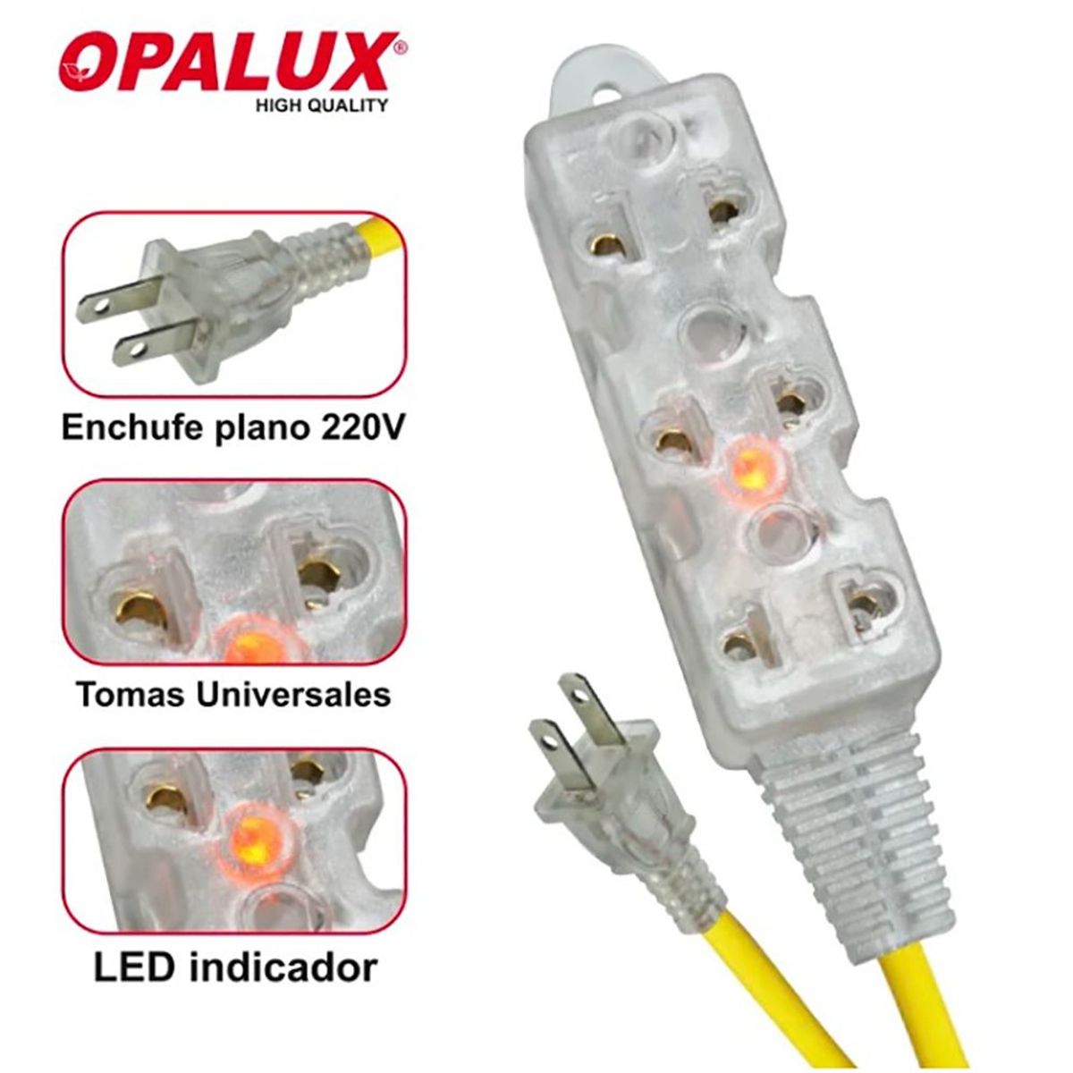 OPALUX - Extensión Eléctrica CASA OFICINA 8 Metros OPALUX 3 Tomas