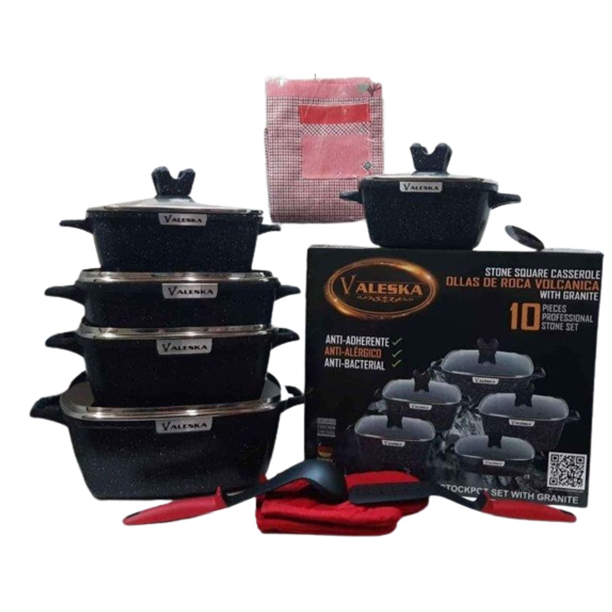 VALESKA - Juego de Ollas Roca Volcánica Valeska 10 Piezas