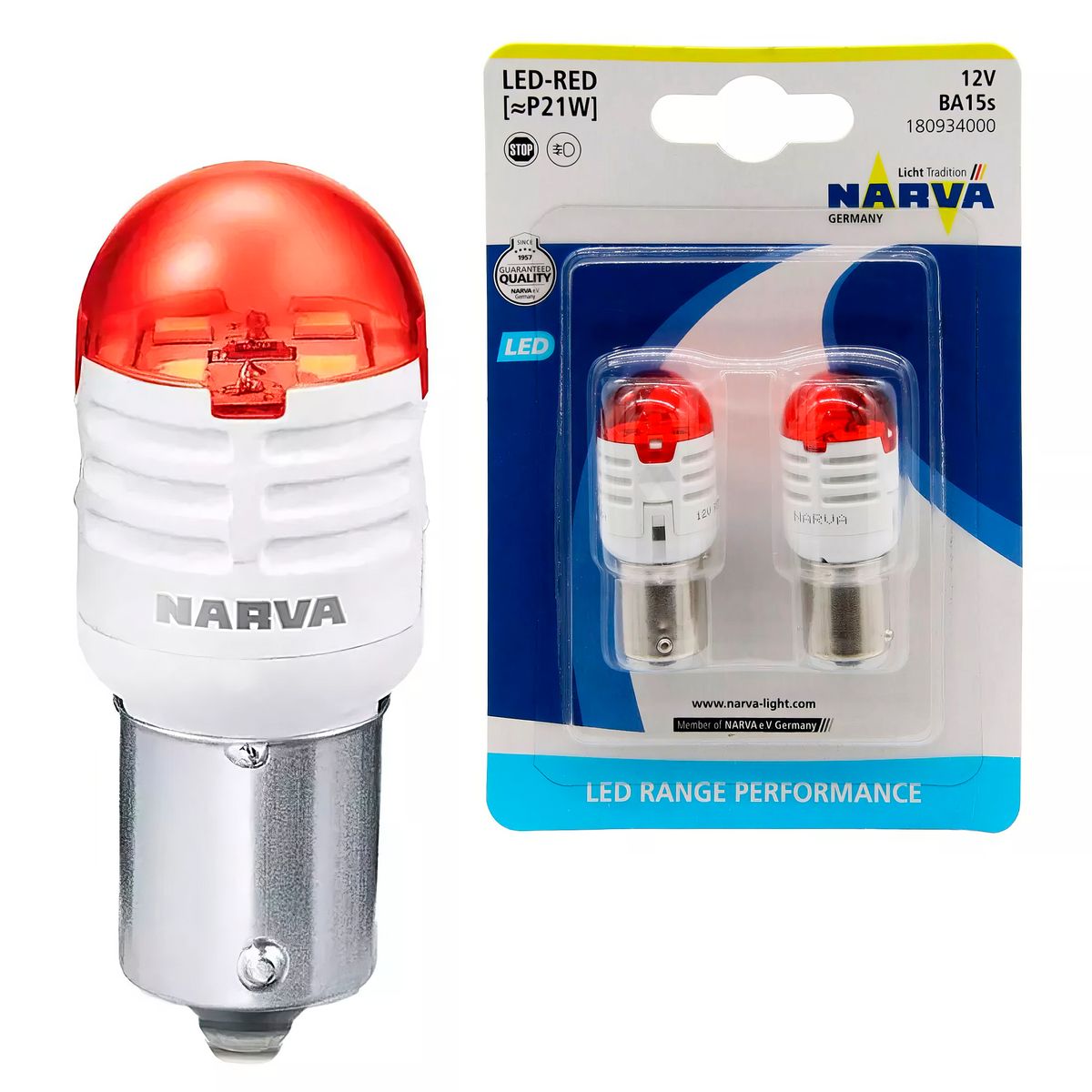 NARVA - Luces de Freno y Estacionar Led 1 Contacto P21/5W Rojo