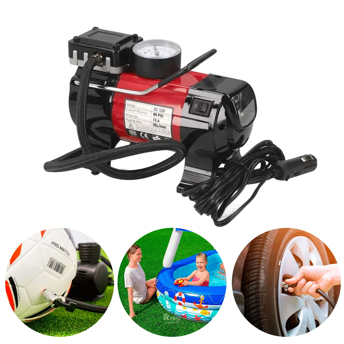 GENERICO - Compresor Inflador Portátil Alta Potencia 12V 80PSI 180W