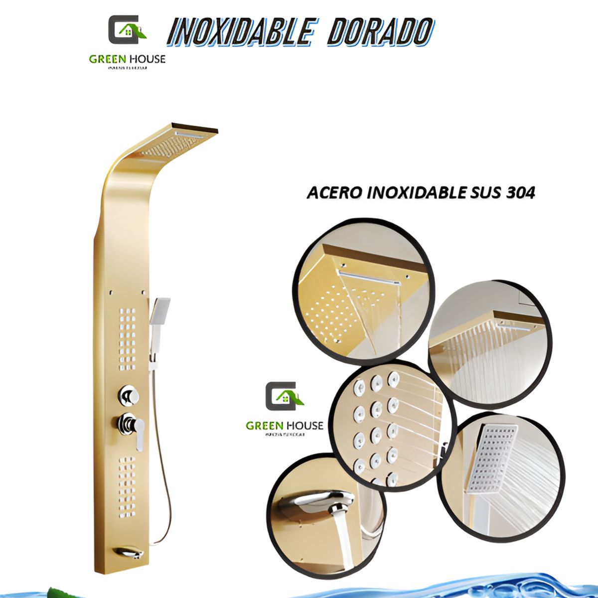 XM - COLUMNA DE DUCHA HIDROMASAJE DORADO ACERO INOXIDABLE