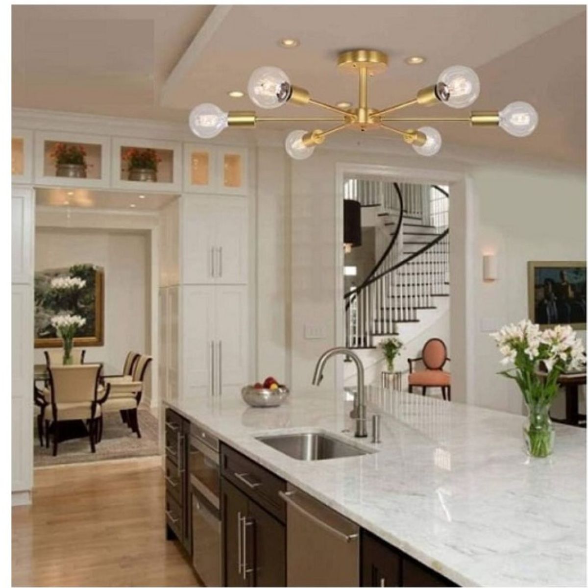 GENERICO - Lámpara Colgante Brisa Dorado 6 Luces, Focos