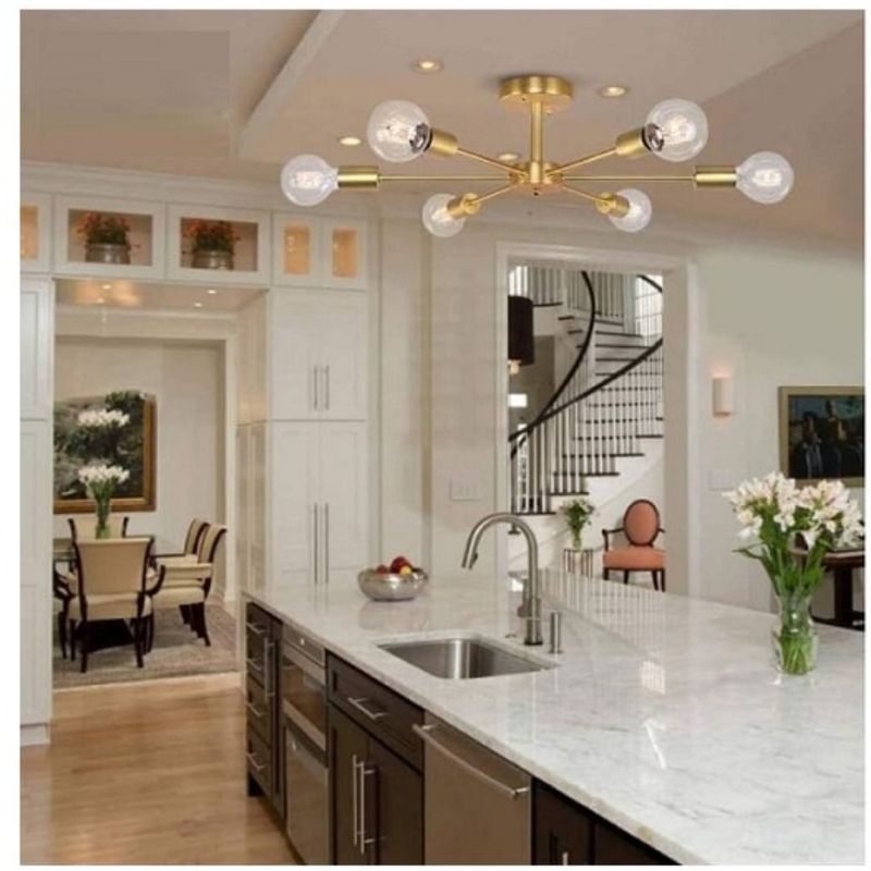 GENERICO - Lámpara Colgante Brisa Dorado 6 Luces, Focos