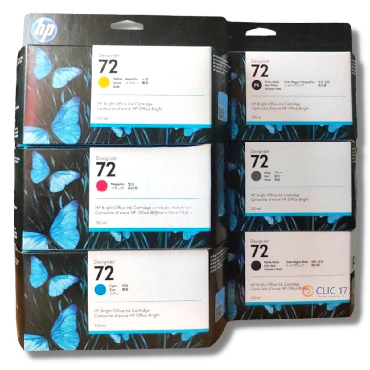 HP - Kit Tinta HP 72 130ml Cyan Magenta Amarillo Gray mate black Foto black