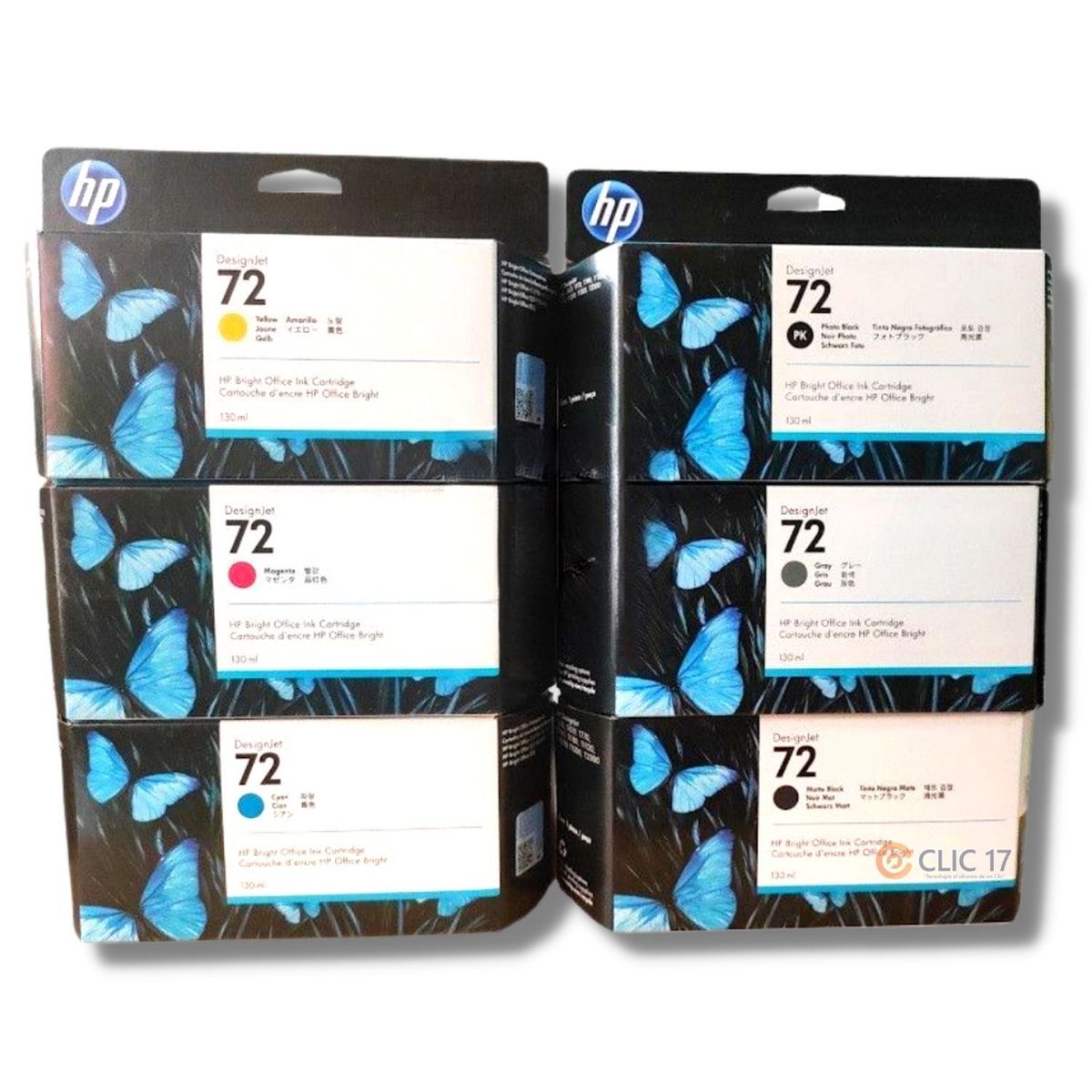 HP - Kit Tinta HP 72 130ml Cyan Magenta Amarillo Gray mate black Foto black