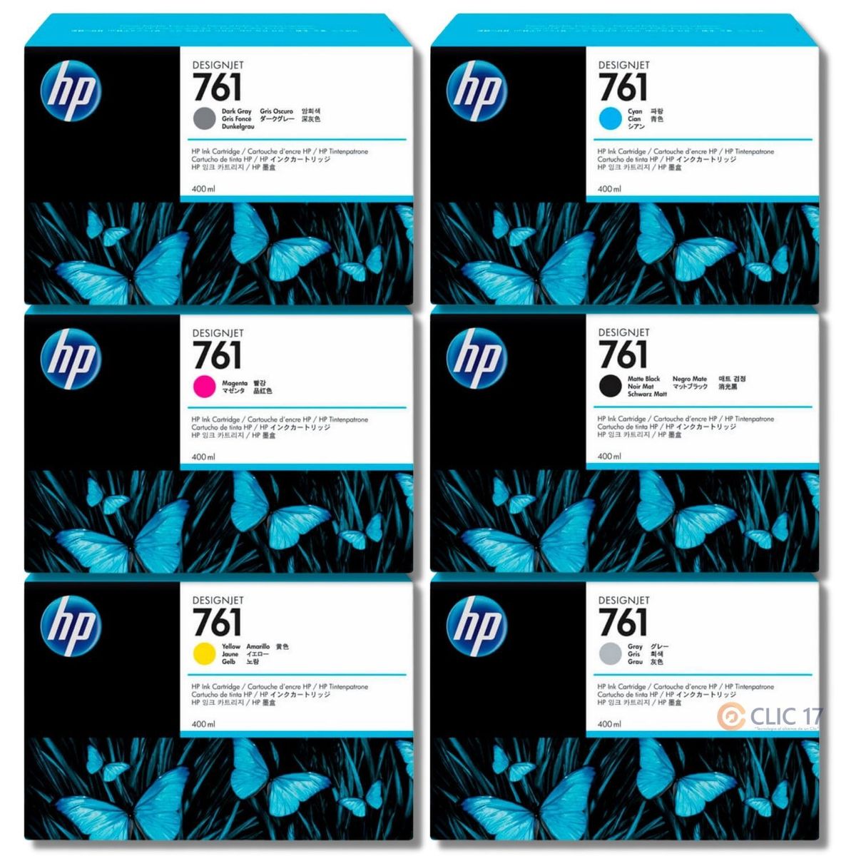 HP - Kit Tinta HP 761 400ml Yellow Magenta Cyan Dark/Gray Gray  Mate Black