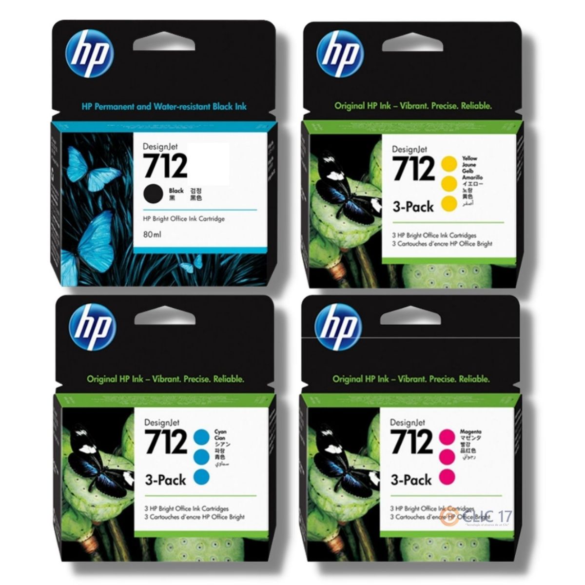 HP - Kit Tinta HP 712 Tripack Cyan Magenta Amarillo Negro