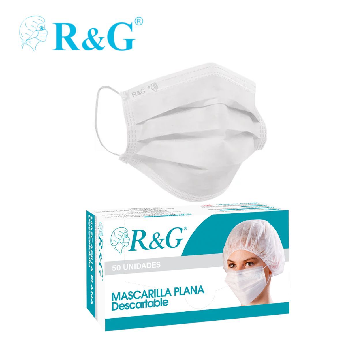 R&G - Mascarilla quirúrgica 3 capas 3 pliegues blanco caja*50und R&G