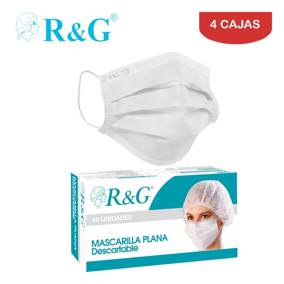 R&G - Mascarilla quirúrgica 3 capas blanco caja*50und R&G. Pack 4 cajas