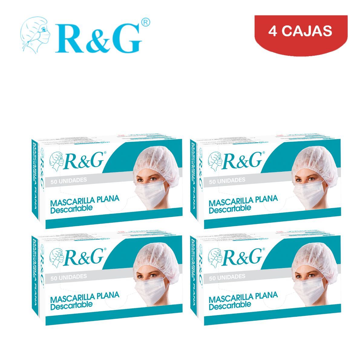 R&G - Mascarilla quirúrgica 3 capas blanco caja*50und R&G. Pack 4 cajas