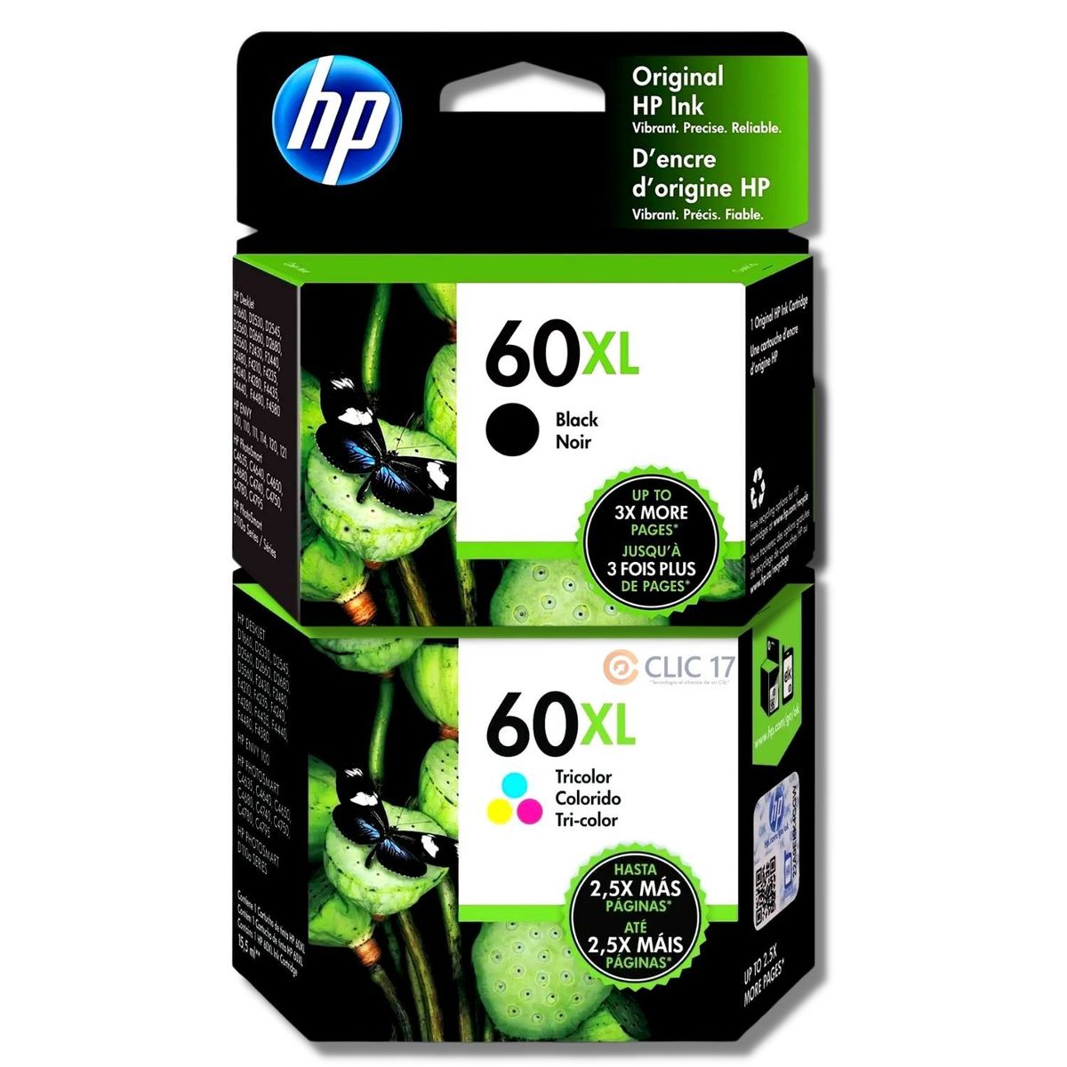 HP - Kit Tinta HP 60XL Negro Tricolor Orginal