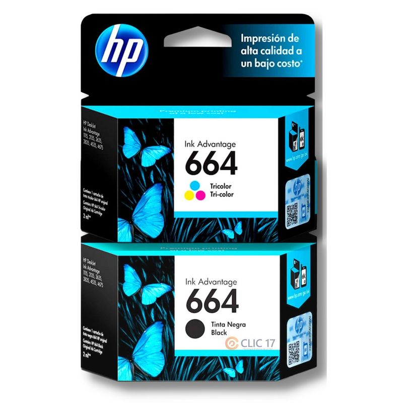 HP - Kit Tinta HP 664 Negro Tricolor Original