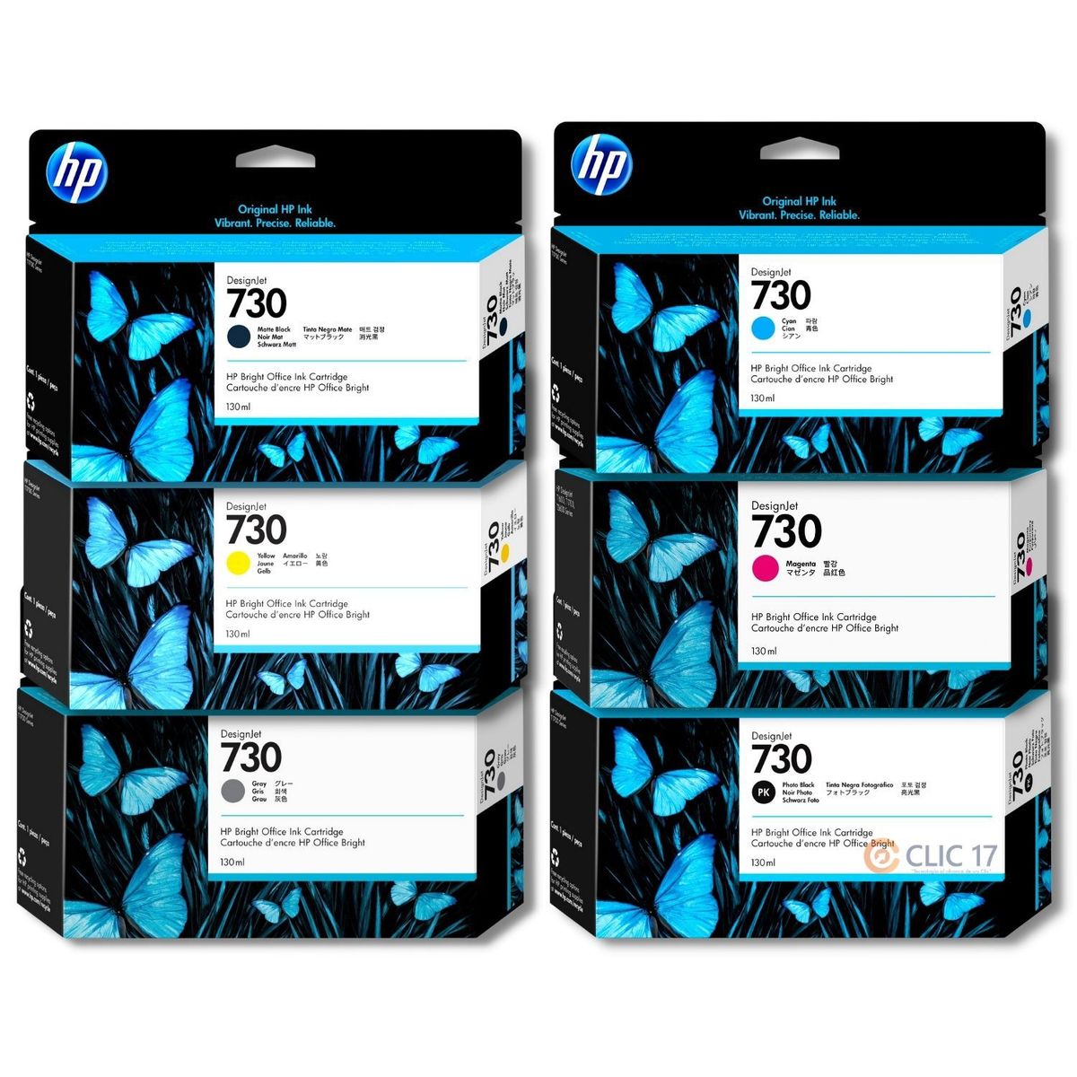 HP - Kit Tinta HP 730 Cyan Magenta Amarillo Mate/Black Photo/Black Gris
