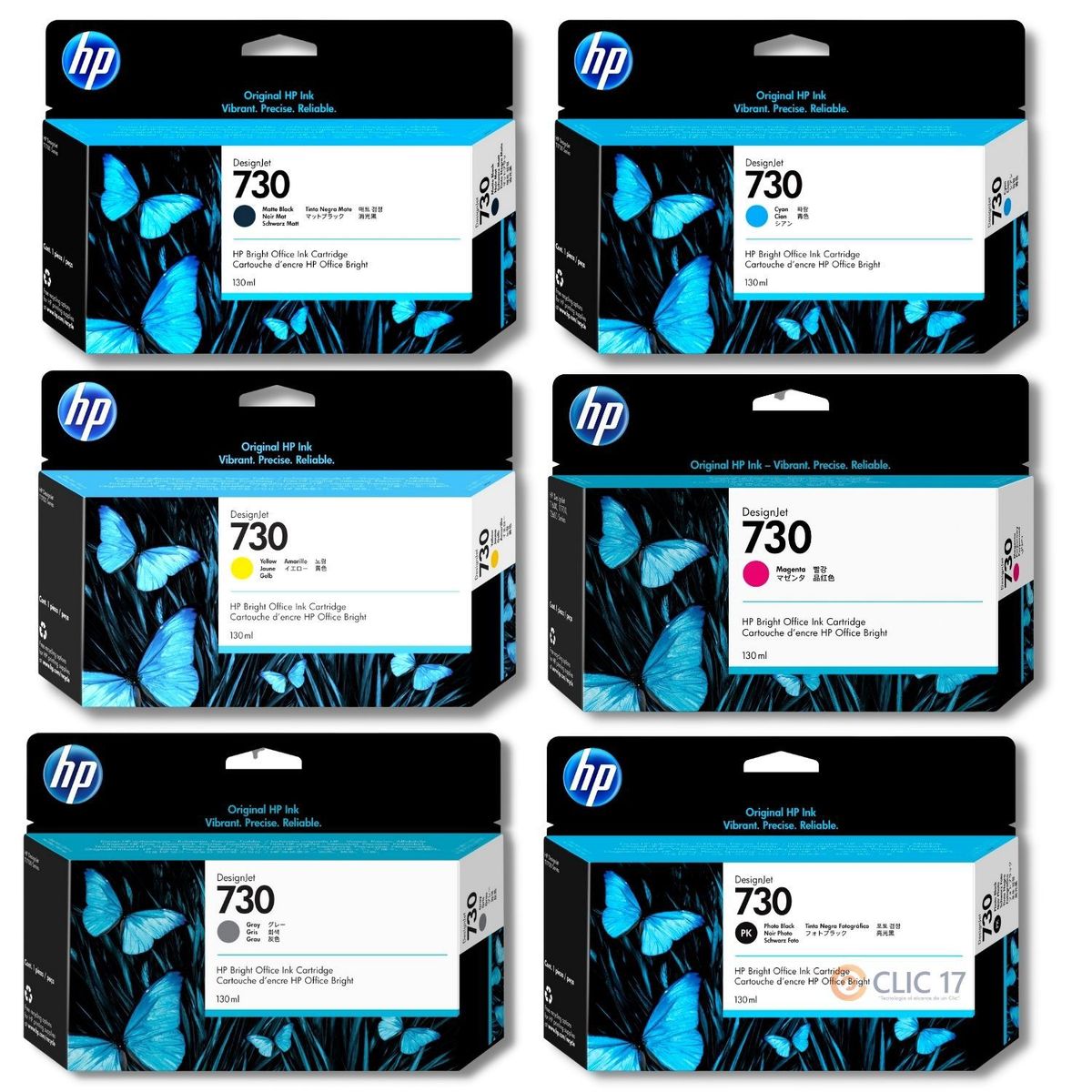 HP - Kit Tinta HP 730 Cyan Magenta Amarillo Mate/Black Photo/Black Gris