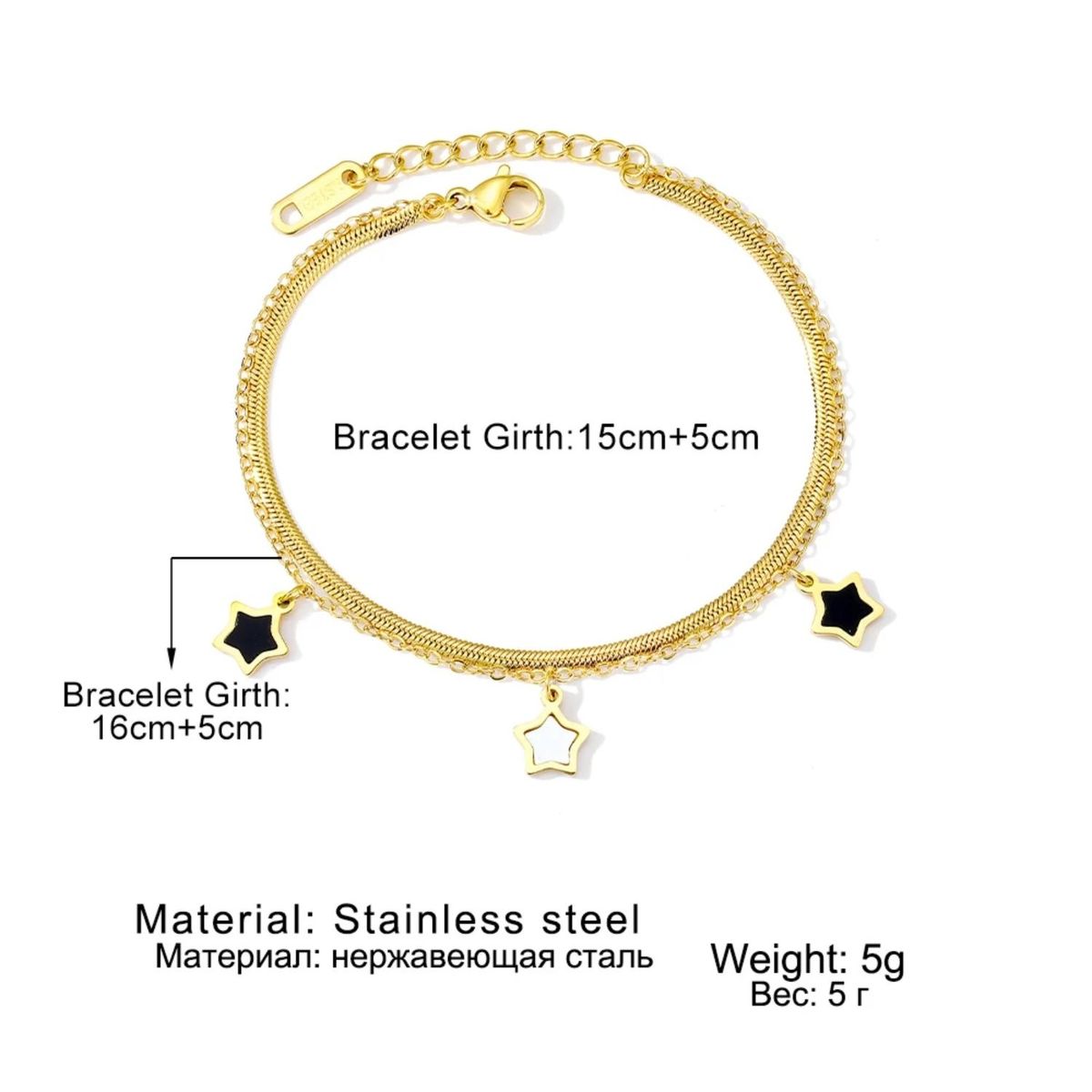 GENERICO - Pulsera Estrella de acero inoxidable chapadas para mujer