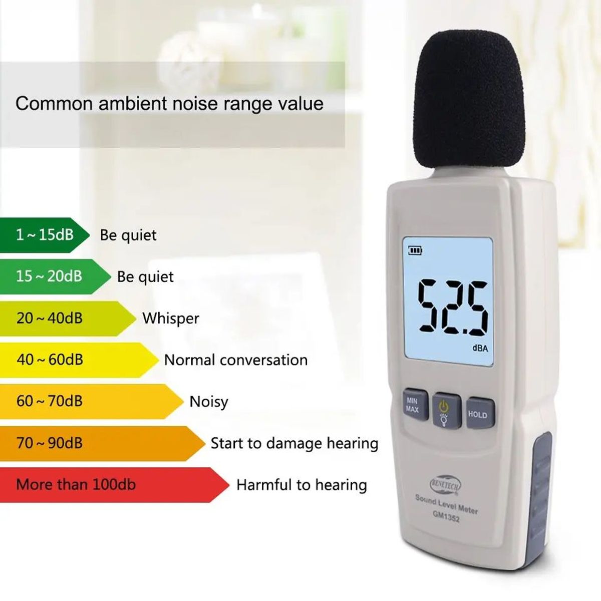 BENETECH - Sonómetro Medidor De Sonido Ruido Decibelímetro - BENETECH GM1352