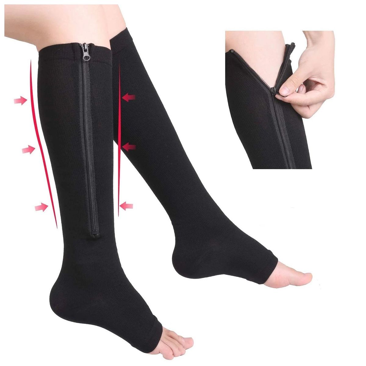 GENERICO - Medias de Compresión Negro Talla S-M  - Con cierre reforzado - el par